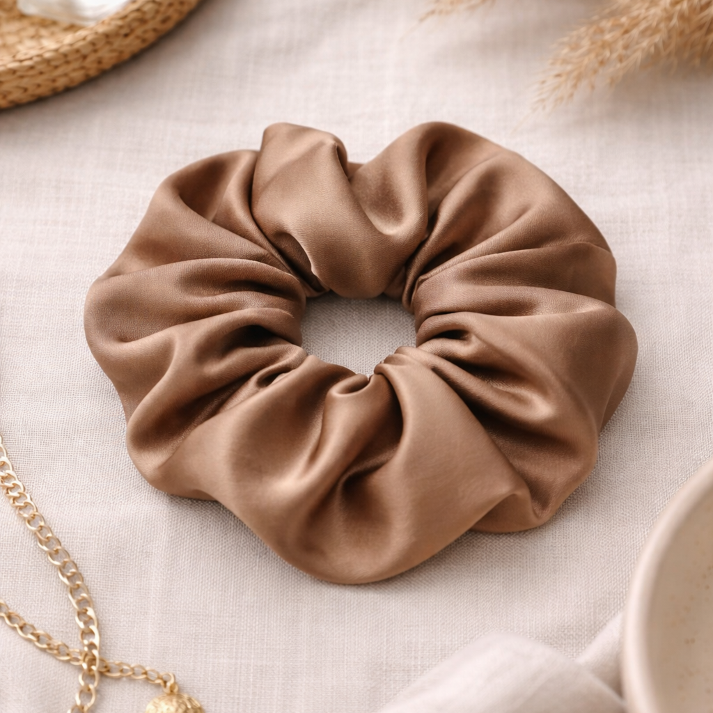 Scrunchie saténová gumička SINOA karamelová4